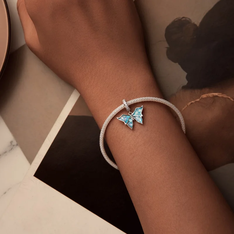 (изображение за) PANDORA Style Blue Morpho Pendant - BSC982 - Преглед 5
