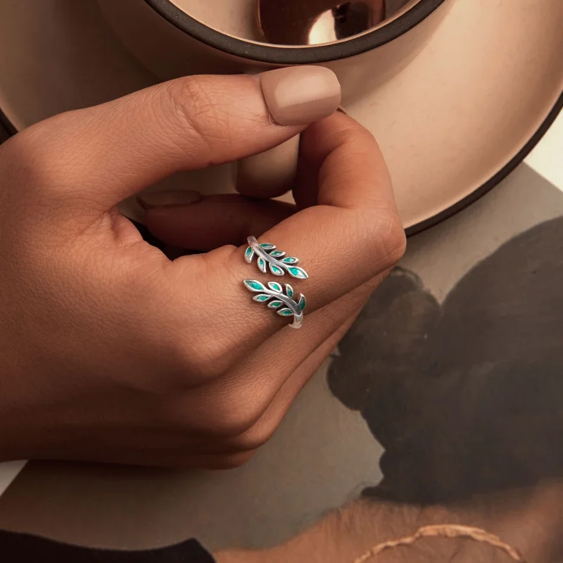 (изображение за) Отворен пръстен с листа в стил PANDORA - BSR542-E - Преглед 6