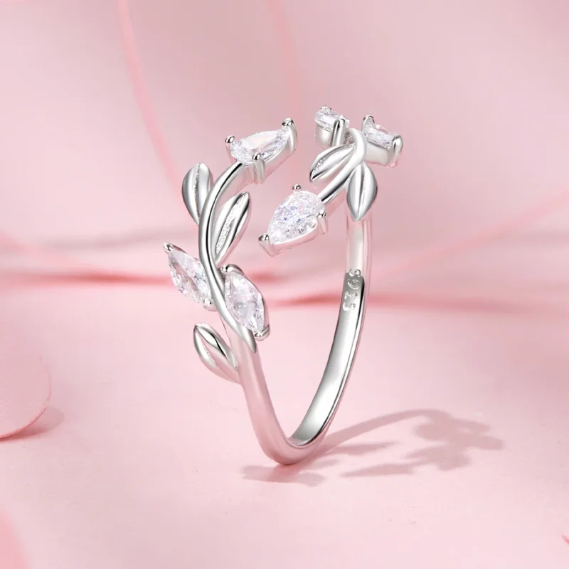 (изображение за) Отворен пръстен с листа в стил PANDORA - BSR552-E - Преглед 2