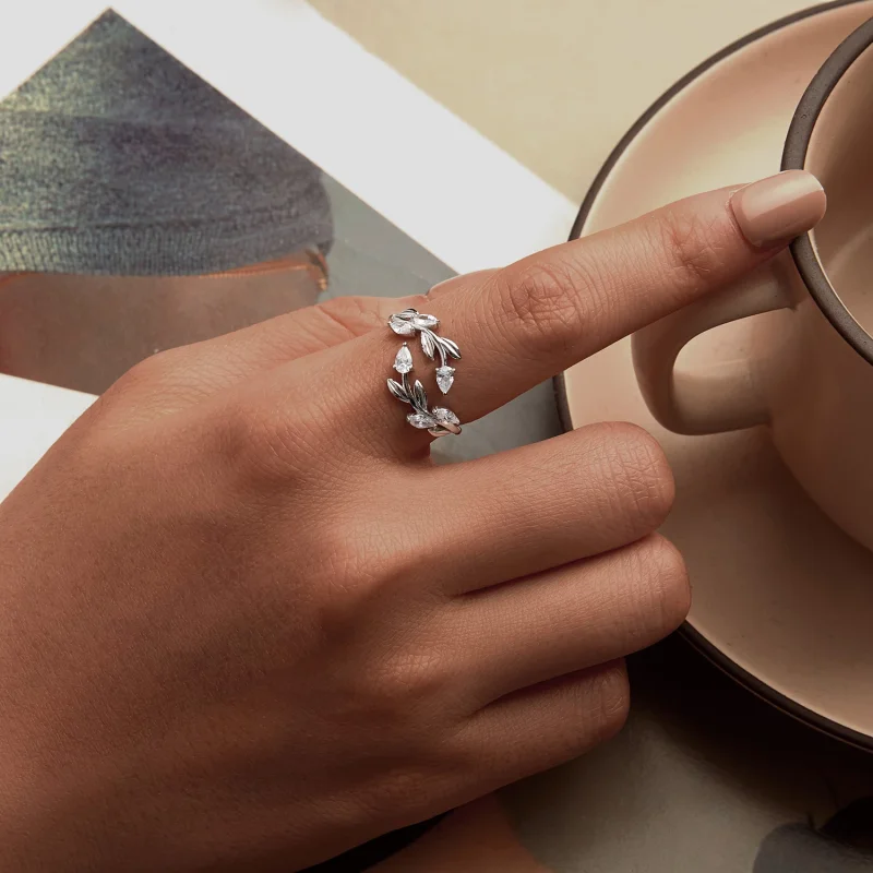 (изображение за) Отворен пръстен с листа в стил PANDORA - BSR552-E - Преглед 5