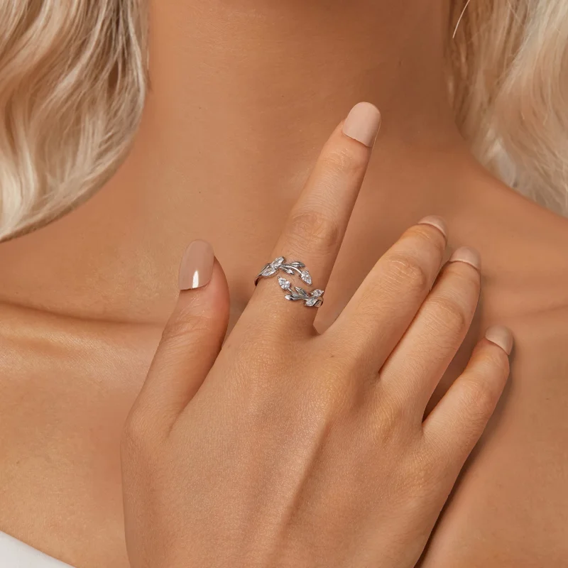 (изображение за) Отворен пръстен с листа в стил PANDORA - BSR552-E - Преглед 6