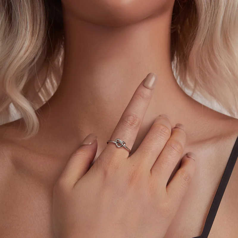 (изображение за) Отворен пръстен със заплетено сърце в стил PANDORA - BSR565-E - Преглед 6