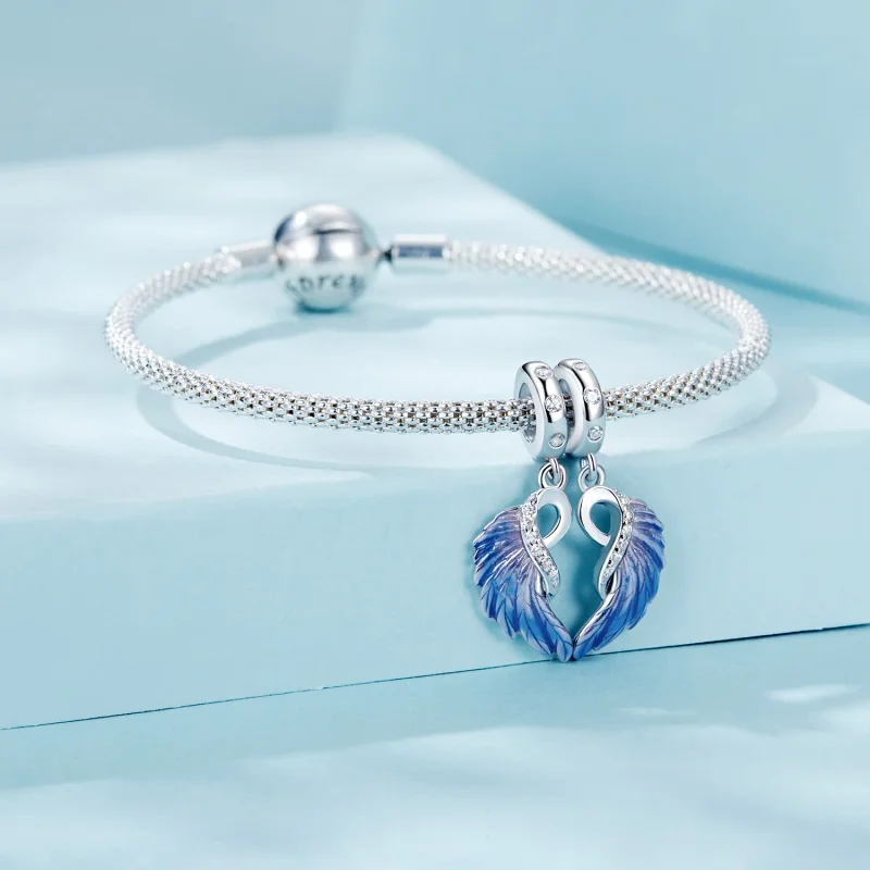 (изображение за) Двойна висулка със сини крила в стил PANDORA - SCC2781 - Преглед 4