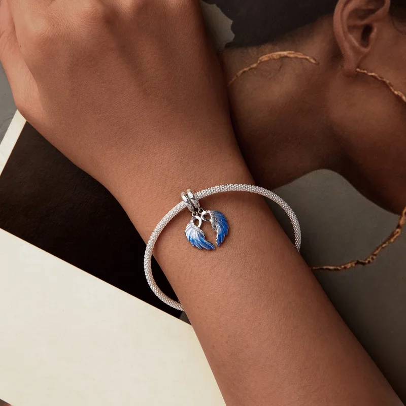 (изображение за) Двойна висулка със сини крила в стил PANDORA - SCC2781 - Преглед 10