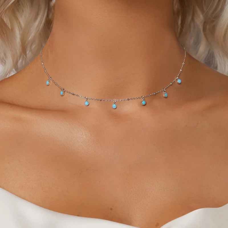 (изображение за) Колие PANDORA Style Turquoise - BSN388 - Преглед 5