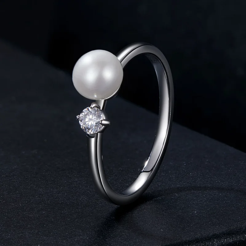 (изображение за) PANDORA Style Пръстен с моасанит от естествена перла (с един сертификат) - MSR05 - Преглед 2