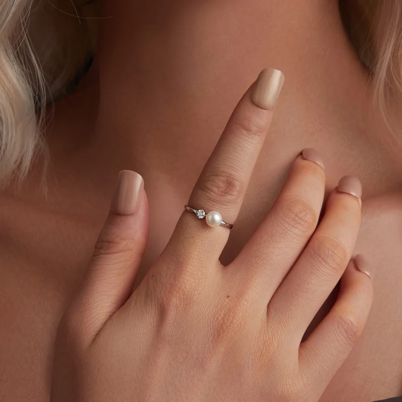 (изображение за) PANDORA Style Пръстен с моасанит от естествена перла (с един сертификат) - MSR05 - Преглед 4