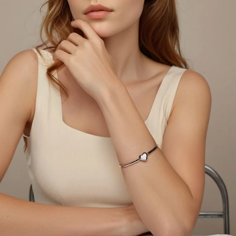 (изображение за) Основна гривна със сърце в стил PANDORA - BSB192 - Преглед 7