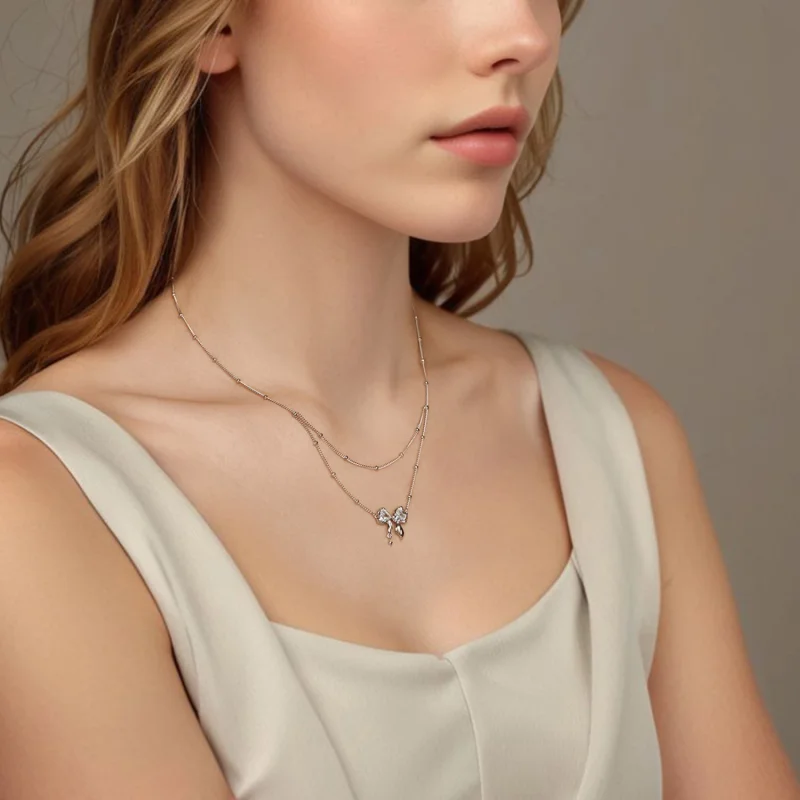 (изображение за) Верижка колие с блестяща лък в стил PANDORA - BSN398 - Преглед 6