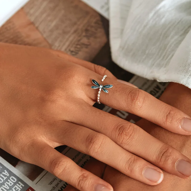 (изображение за) Разкошен пръстен с водно конче в стил PANDORA - BSR216 - Преглед 9