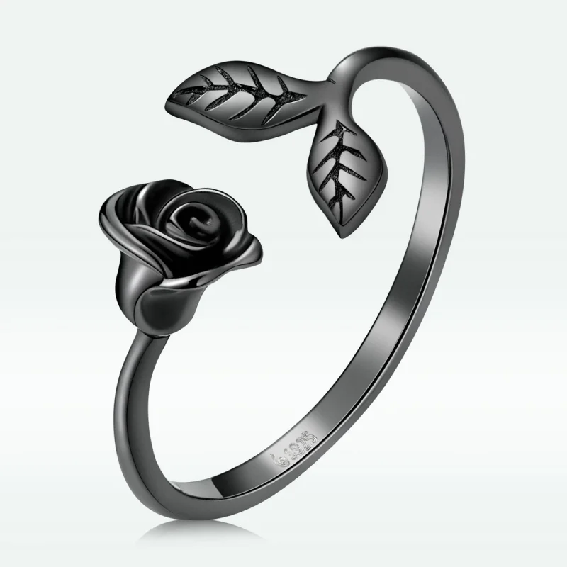 (изображение за) Отворен пръстен с черна роза в стил PANDORA - BSR239 - Преглед 3