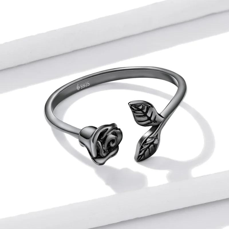 (изображение за) Отворен пръстен с черна роза в стил PANDORA - BSR239 - Преглед 10