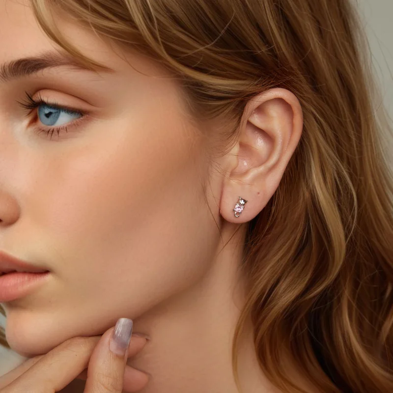 (изображение за) Обеци котешки сърца в стил PANDORA - SCE1773 - Преглед 7