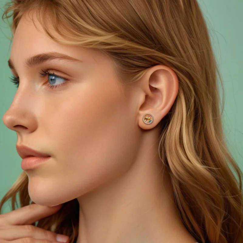 (изображение за) Златни обеци със слон в стил PANDORA - SCE1794 - Преглед 8