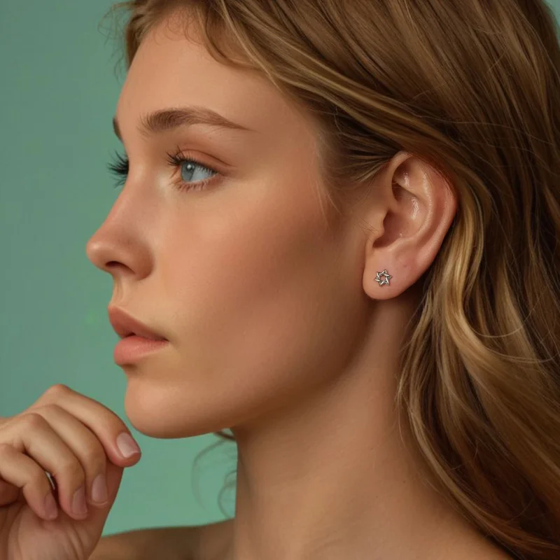 (изображение за) Обеци с шестолъчка в стил PANDORA - SCE1809 - Преглед 8
