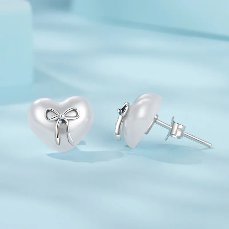 (изображение за) Обеци сърце с панделка в стил PANDORA - SCE1810 - Преглед 4