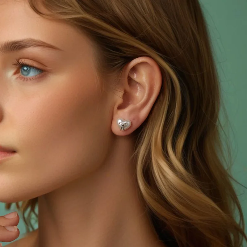 (изображение за) Обеци сърце с панделка в стил PANDORA - SCE1810 - Преглед 8