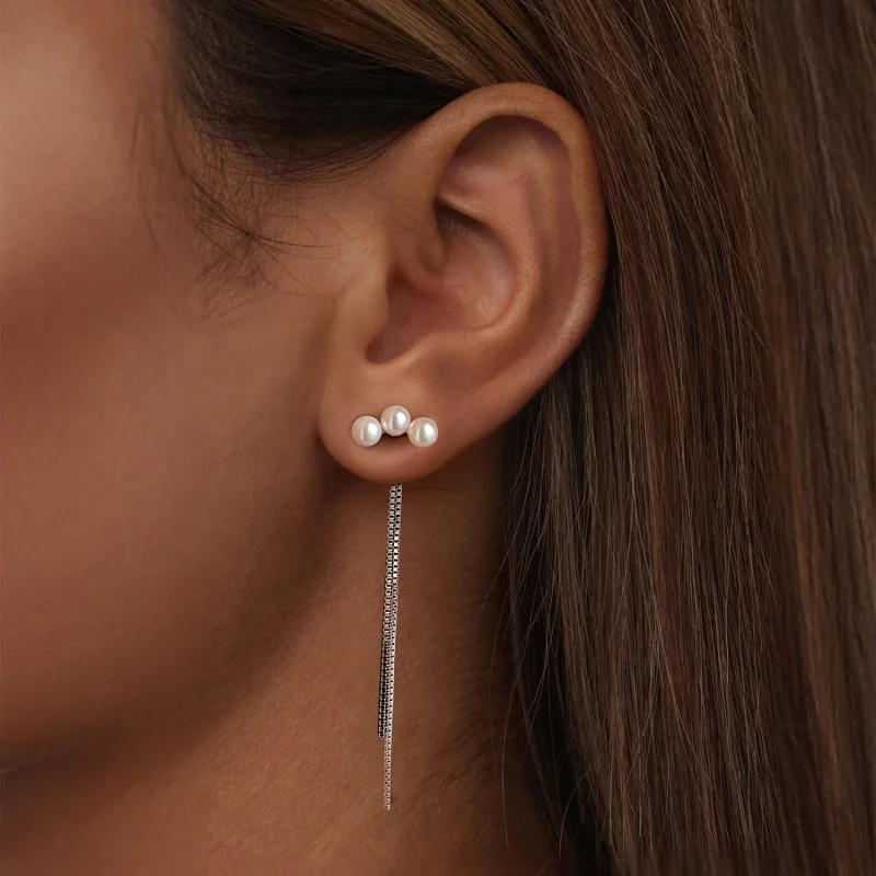 (изображение за) Обеци с пискюли в стил PANDORA Shell Pearl - SCE1777 - Преглед 6