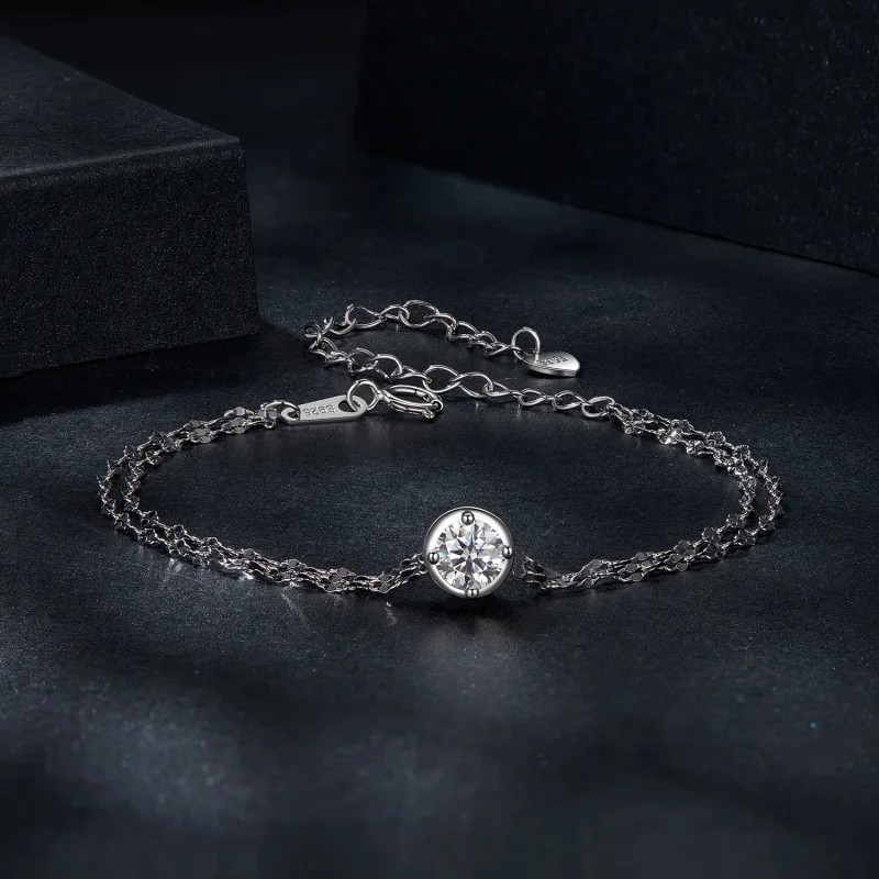 (изображение за) Гривна с двойна плочка от моасанит PANDORA Style 0,5ct (с един сертификат) - MSB - Преглед 3