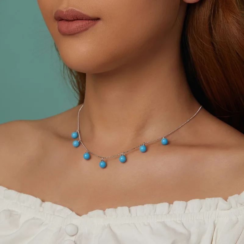 (изображение за) PANDORA Style Синьо тюркоазено колие за ключицата - BSN405 - Преглед 3