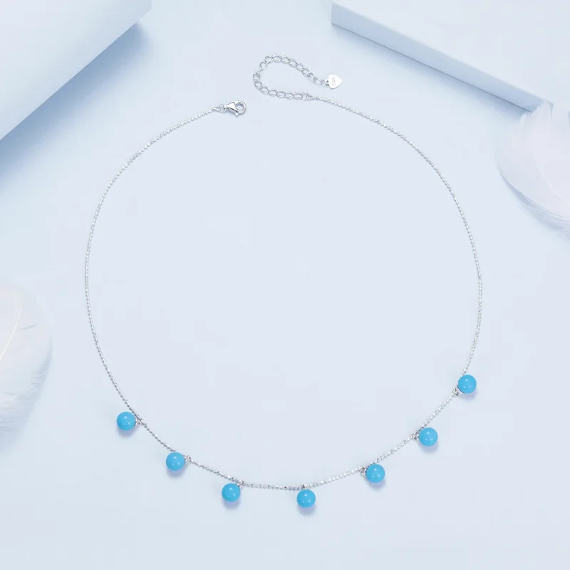 (изображение за) PANDORA Style Синьо тюркоазено колие за ключицата - BSN405 - Преглед 4