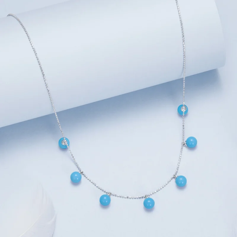 (изображение за) PANDORA Style Синьо тюркоазено колие за ключицата - BSN405 - Преглед 5