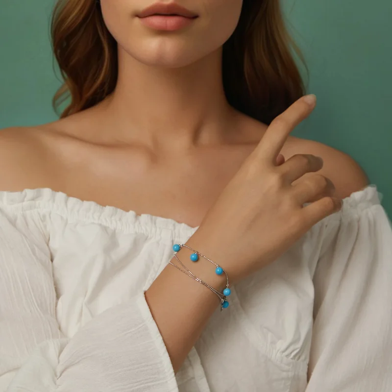 (изображение за) PANDORA Style Синьо тюркоазено колие за ключицата - BSN405 - Преглед 10