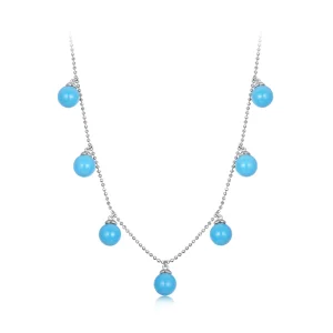 PANDORA Style Синьо тюркоазено колие за ключицата - BSN405 (изображение за) PANDORA Style Синьо тюркоазено колие за ключицата - BSN405