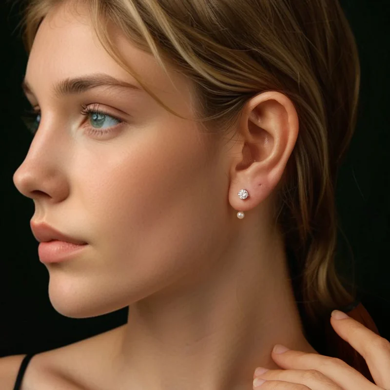 (изображение за) PANDORA Style Семпли предни и задни обеци (два сертификата) - MSE068 - Преглед 8