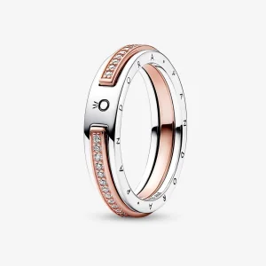 (изображение за) Подписано двуцветно лого и пръстен с паве на Pandora - 182773C01