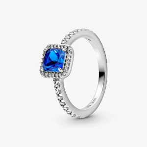 (изображение за) Пръстен Pandora Blue Square Sparkle Halo - 198863C02