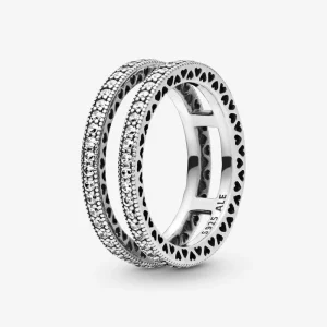 (изображение за) Пръстен Pandora Double Sparkle и Hearts - 196236CZ