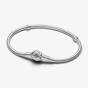(изображение за) Гривна Pandora Moments Rose in Bloom със закопчалка със змийска верига - 593211C00