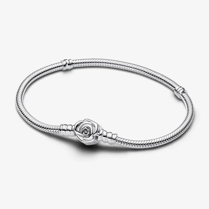 (изображение за) Гривна Pandora Moments Rose in Bloom със закопчалка със змийска верига - 593211C00