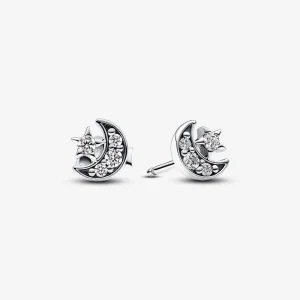 (изображение за) Искрящи обеци Pandora Moon & Star Stud - 292990C01