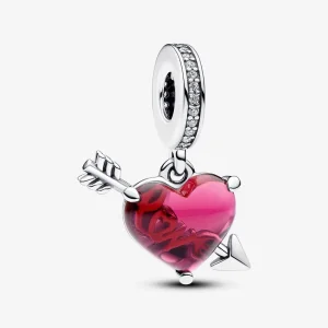 (изображение за) Талисман от муранско стъкло Pandora Red Heart & Arrow - 793085C01