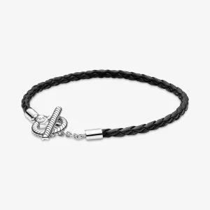 (изображение за) Плетена кожена T-образна гривна Pandora - 591675C01