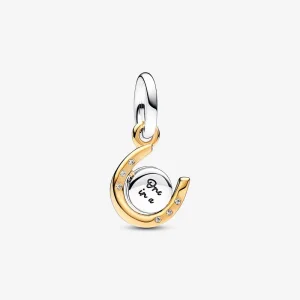 Pandora Двуцветен въртящ се диск с висяща подкова - 762713C01 (изображение за) Pandora Двуцветен въртящ се диск с висяща подкова - 762713C01