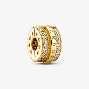 (изображение за) Pandora Sparkling Pavé Lines & Logo Clip Charm - 769042C01