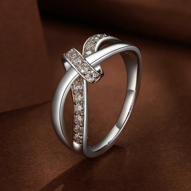 (изображение за) Pandora стил кръстовидно пренавит Moissanite пръстен - MSR031 - Преглед 2