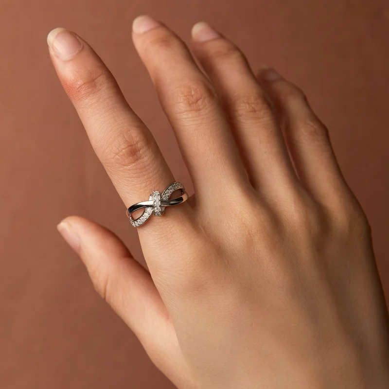 (изображение за) Pandora стил кръстовидно пренавит Moissanite пръстен - MSR031 - Преглед 6