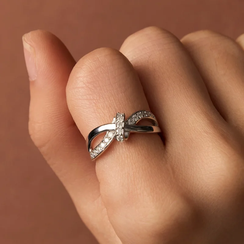 (изображение за) Pandora стил кръстовидно пренавит Moissanite пръстен - MSR031 - Преглед 7