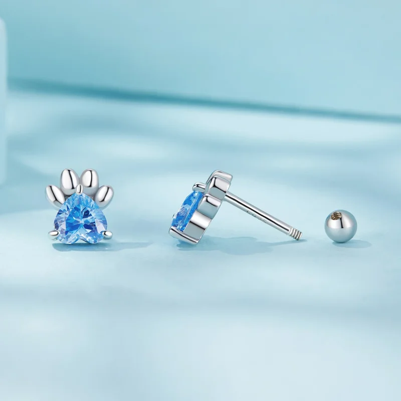 (изображение за) Pandora стил Сини обици с кучешка лапа - SCE1574-LB - Преглед 4