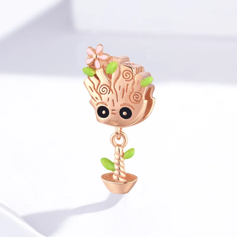 (изображение за) Талисман 14K розово златно покритие в стил Пандора Бебе Groot - - Преглед 2