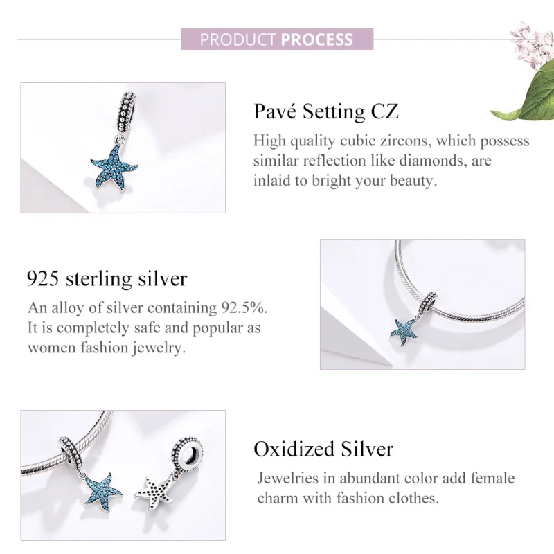 (изображение за) Сребърна Талисман висулки в стил Пандора Морска звезда - SCC1210 - Преглед 4