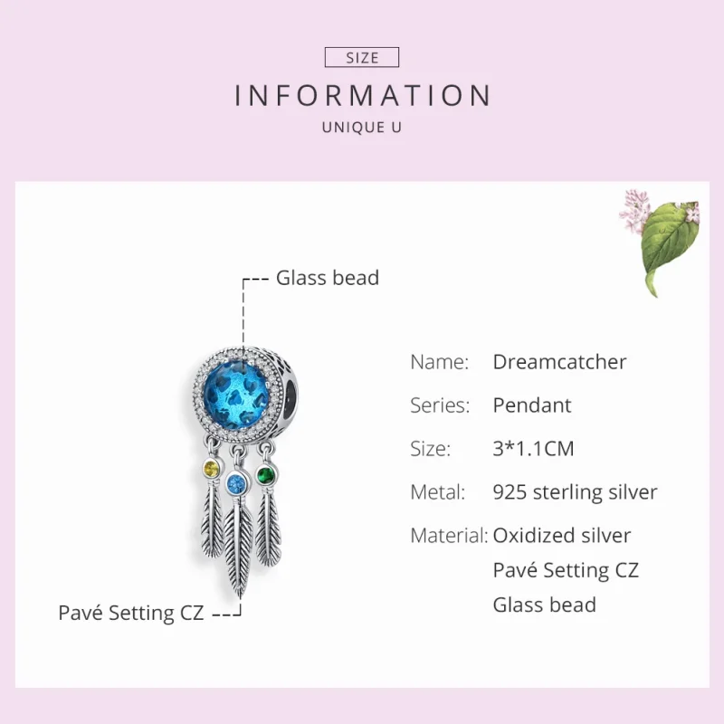 (изображение за) Сребърен талисманв стил Пандора Сапфир Ловец на мечти - SCC1384 - Преглед 7