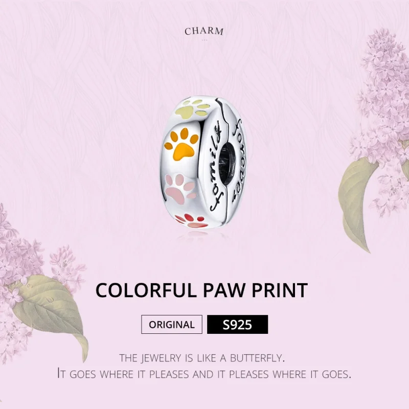 (изображение за) Сребърна в стил Пандора Цветен отпечатък на лапата - SCC1850 - Преглед 7