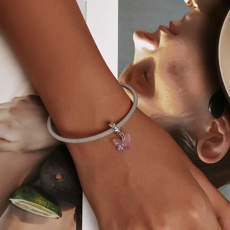 (изображение за) Сребърна Талисман висулки в стил Пандора Стъклена пеперуда - SCC - Преглед 6