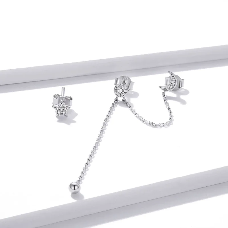 (изображение за) Сребърна Висящи обици в стил Пандора Мечтаната луна и звезди - B - Преглед 3