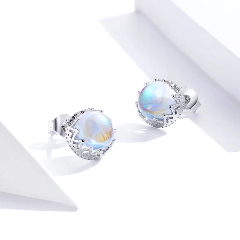 (изображение за) Сребърна Обици на винт в стил Пандора Crown Moonstone - SCE877 - Преглед 4